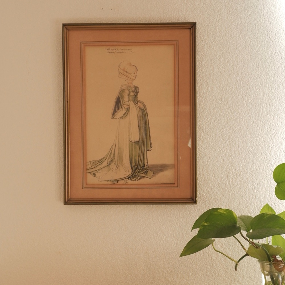 Vintage Albrecht Dürer “A Nuremberg Costume Study 1500" Watercolor Framed Art